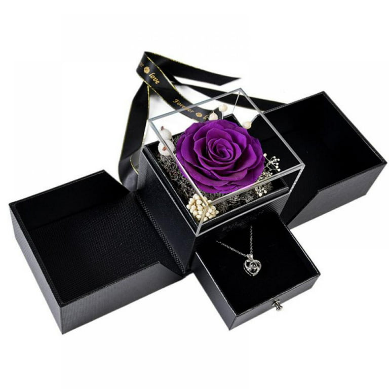 Rose Gift Box, Jewelry Gift Box with Heart Shaped Necklace Jewelry  Packaging Box Valentine's Mother's Day Anniversary Wedding Romantic Gift  for Her