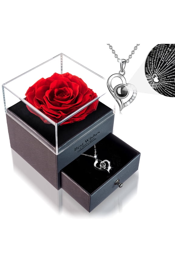 Preserved Rose LOVAPPY with Necklace - Infinity Rose in Love Box - Made from Real Fresh Beauty Rose - Romantic Gifts for Her, Female, Mom