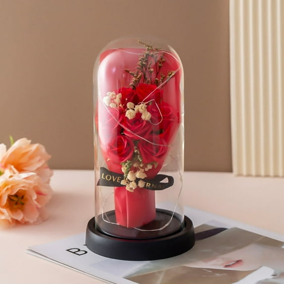 Valentines Day Gifts For Girlfriend & Wife, Girlfriend Presents,Cool Gifts To Get Your Girlfriend,Preserved Rose Night Light in Glass/ Dome,Valentine's Day Decorations