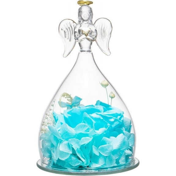 Preserved Rose in Angel Glass Real Rose Eternal Flower Gifts for Valentines Day Anniversary Mothers Day Birthday Thanksgiving(Teal Blue)
