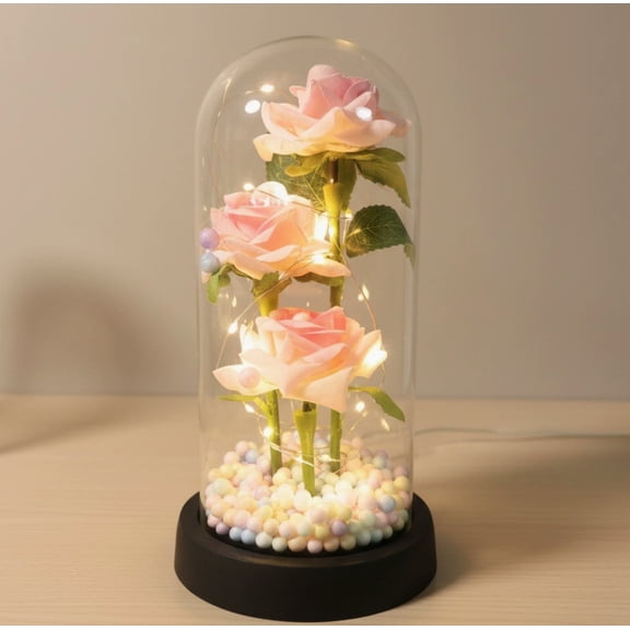 Preserved Rose in Glass Dome Eternal Dried Bouquet Home Decor Gift for Her