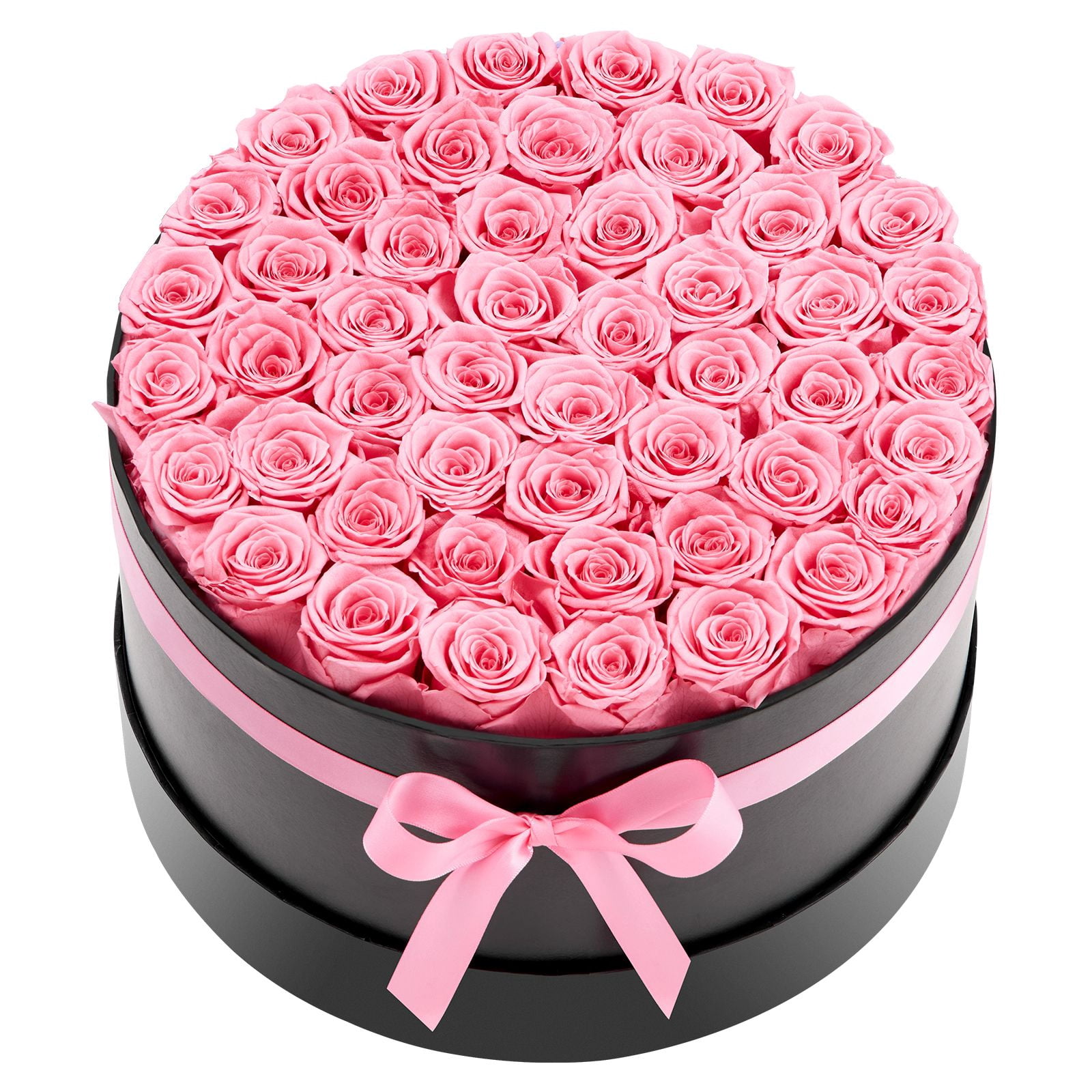Preserved Roses 50 Real Roses in Round Box Lasts Up to 3 Years No Watering Needed Light Rose Fragrance Clear Top for Decor