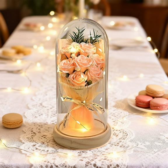 Preserved Roses Bouquet LED Night Light, 7 Eternal Roses in Acrylic Box with Gift Bag, Valentines Gift for Her, Birthday, Anniversary, Wife, Gi-rlfriend, Mom