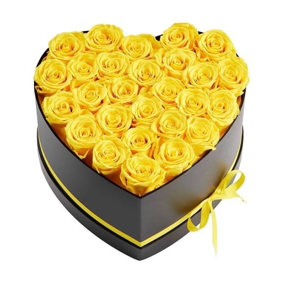 Preserved Roses Forever Flowers, 27 Real Roses in Heart Box, Eternal Bouquet for Her, Anniversary, Valentine's Day Gifts for Wife Mom, Yellow