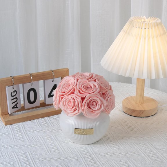 Preserved Roses in Ceramic Vase - 14Pcs Long Lasting Real Table Centerpiece for Wedding Party Decor