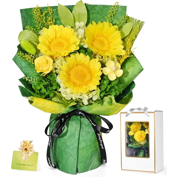 Preserved for Delivery , Sunflower Bouquet with Box, Forever for Women Mothers Day Birthday,Valentines Day Gifts for Her