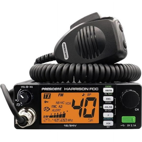President HARRISON FCC 40 Channels AM & FM Mobile CB Radio with with CTCSS-DCS - TXUS768, Black