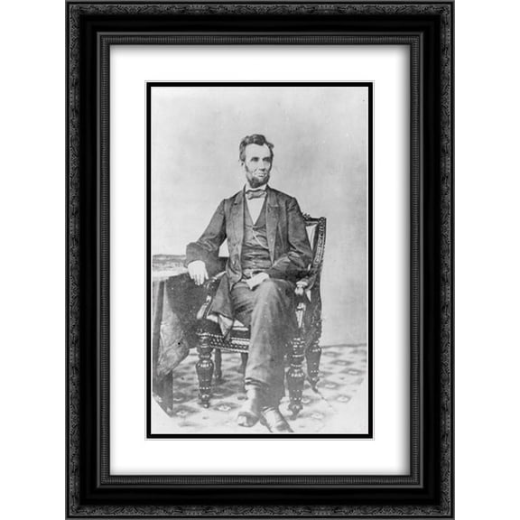 President Abraham Lincoln, full-length portrait, seated and facing front 18x24 Double Matted Black Ornate Framed Art Print