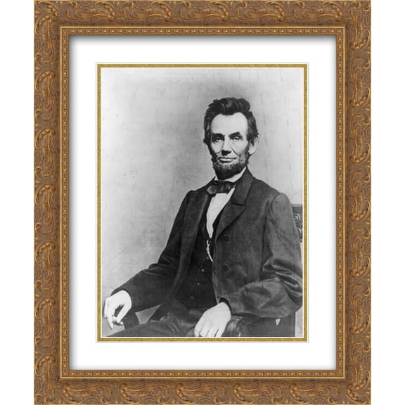 President Abraham Lincoln, portrait, seated and facing front 20x24 Double Matted Gold Ornate Framed Art Print