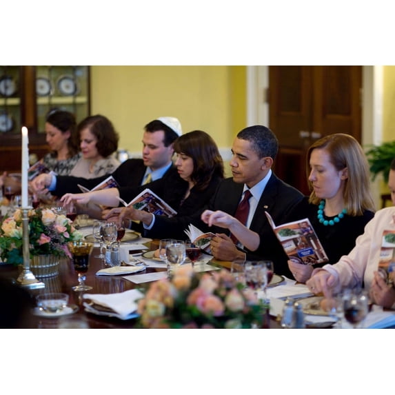 President Barack Obama And The First Family Mark The Beginning Of Passover With A Seder With Friends And Staff In The Old Family Dining Room Of The White House March 29 2010. History (24 x 18)