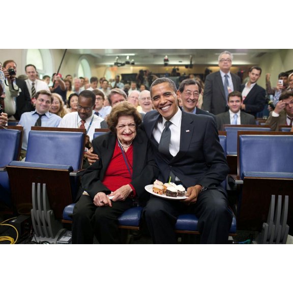 President Barack Obama Presents Cupcakes With A Candle To White House Columnist Helen Thomas In Honor Of Her 89Th Birthday. It Was Also Obama'S 48Th Birthday. Aug. 4 2009. History (24 x 18)