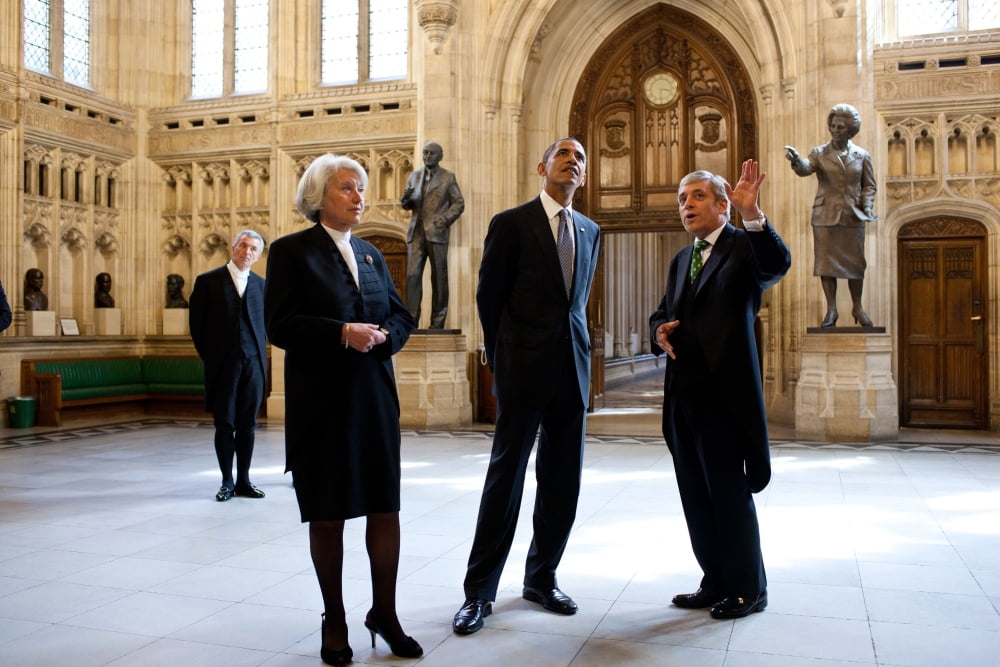 President Barack Obama Tours The House Of Commons Members' Lobby At