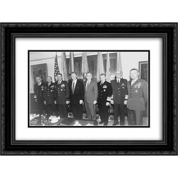 President Bill Clinton with joint chiefs of staff 24x18 Double Matted Black Ornate Framed Art Print
