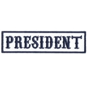 President Blue On White Bikers Club Iron On Patch
