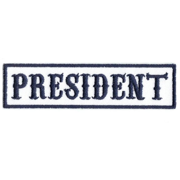 President Blue On White Bikers Club Iron On Patch