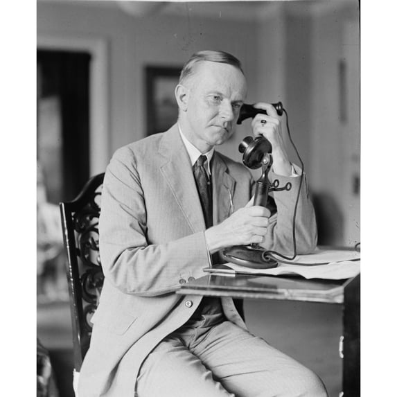President Calvin Coolidge (1872-33) Using A Telephone History (18 x 24)