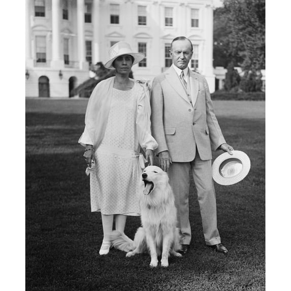 President Calvin Coolidge And Grace Coolidge With Their White Collie Rob Roy History (18 x 24)