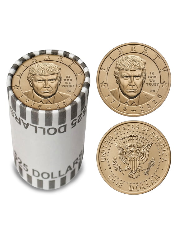 Collectible President Donald J. Trump 2026 $1 Coin Roll • 25 Brilliant Uncirculated Coins • Philadelphia Mint Official Bank Roll • America’s 250th 1776-2026