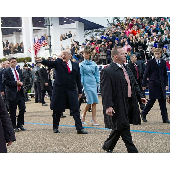 President Donald Trump Inaugural Parade Pointing - 12x18 Inch Laminated Poster - Stunning Detail and Bold Colors