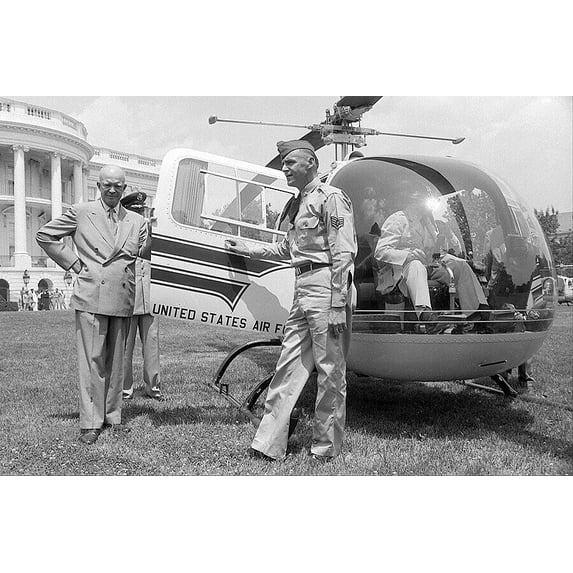 President Eisenhower Helicopter Ride White House - 20x30 Inch Glossy Laminated Poster - Stunning Detail and Bold Colors
