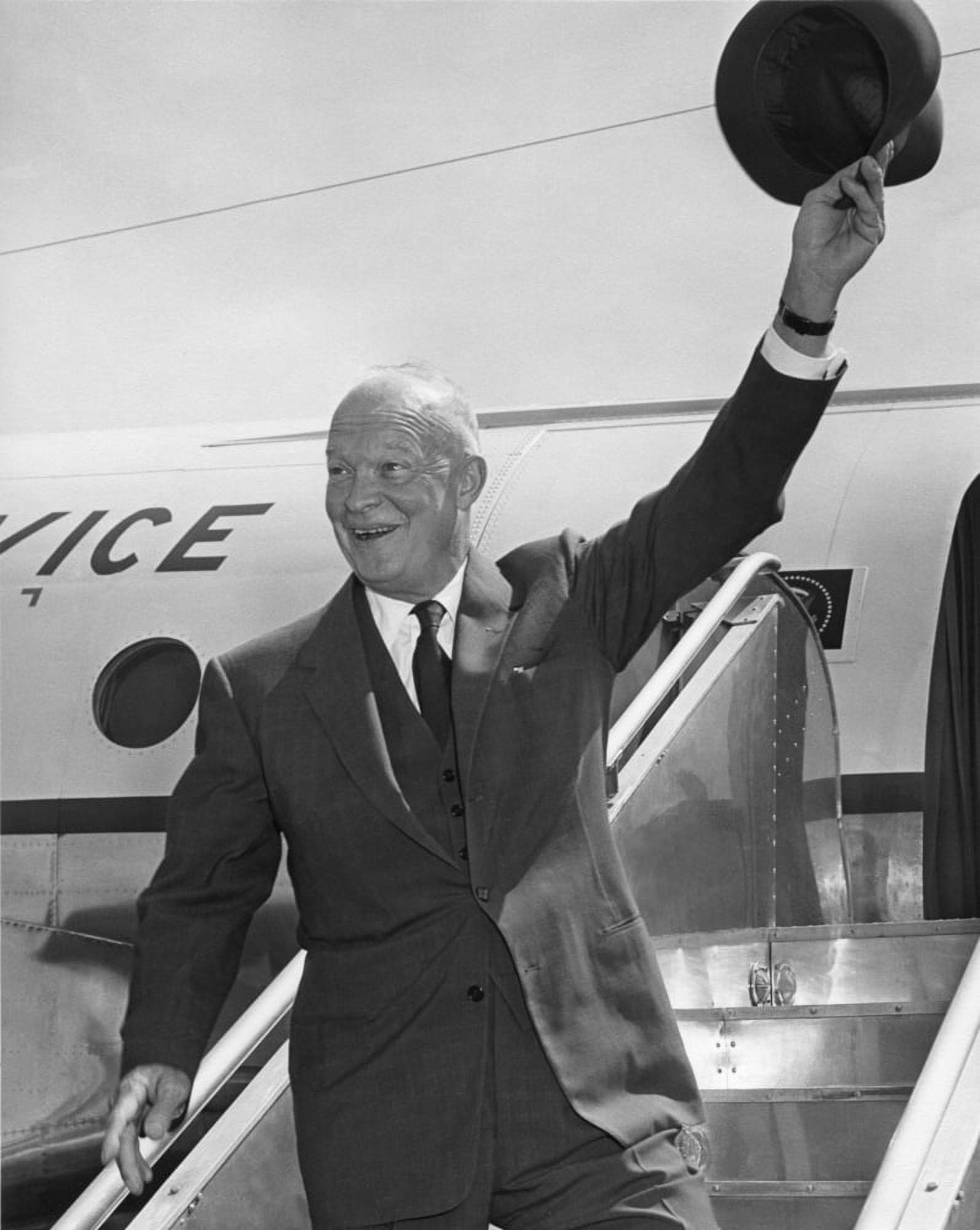 President Eisenhower Waving His Hat From Airplane Steps He Was Leaving president-eisenhower-waving-his-hat-from-airplane-steps-he-was-leaving