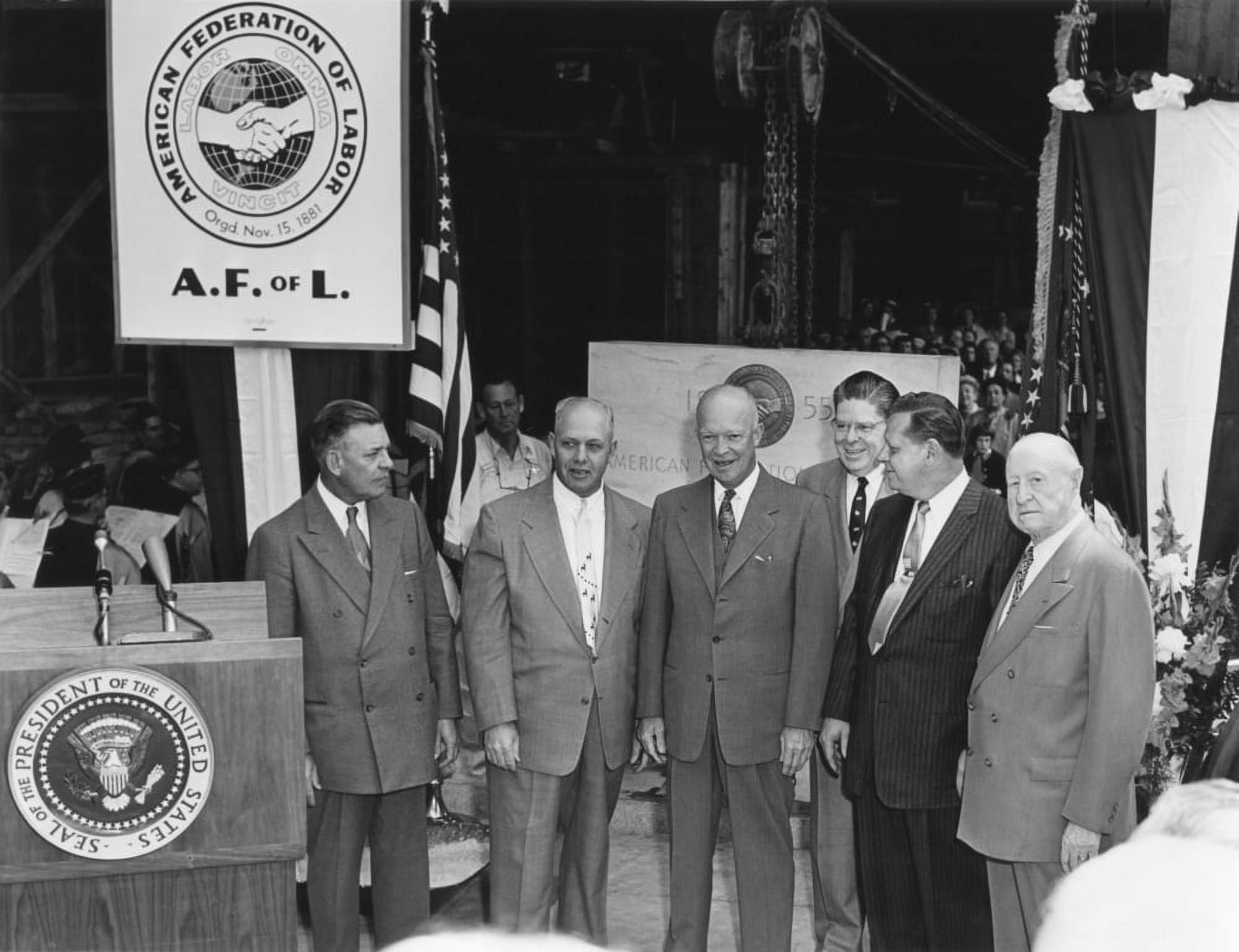 President Eisenhower With George Meany (Left Of Dde) And Other Officers ...