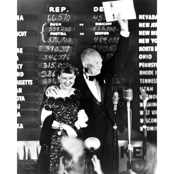 President-Elect Dwight Eisenhower And His Wife Mamie On Election Night At He Commodore Hotel. The Democratic Candidate