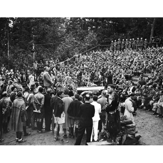 President Franklin Roosevelt Addresses The Boy Scouts. Fdr Stands In His Car While Speaking To More Than 2 History (