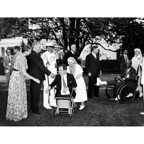 President Franklin Roosevelt And The First Lady Received Veterans From Walter Reed Hospital At A White House Garden