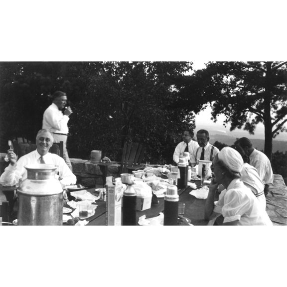 President Franklin Roosevelt Hosting A Picnic. Ca. 1942 Fdr Is At Lower Left. Third And Fourth From Left Are Long Time