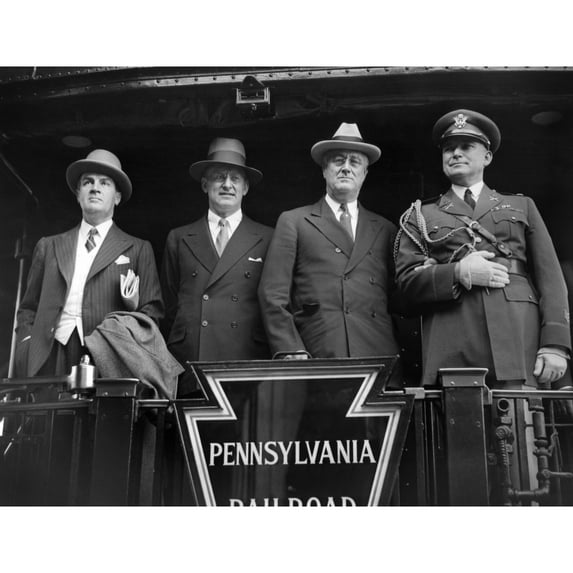 President Franklin Roosevelt Observes Memorial Day. Fdr Posed For Photographers On The Back Of His Train To Gettysburg