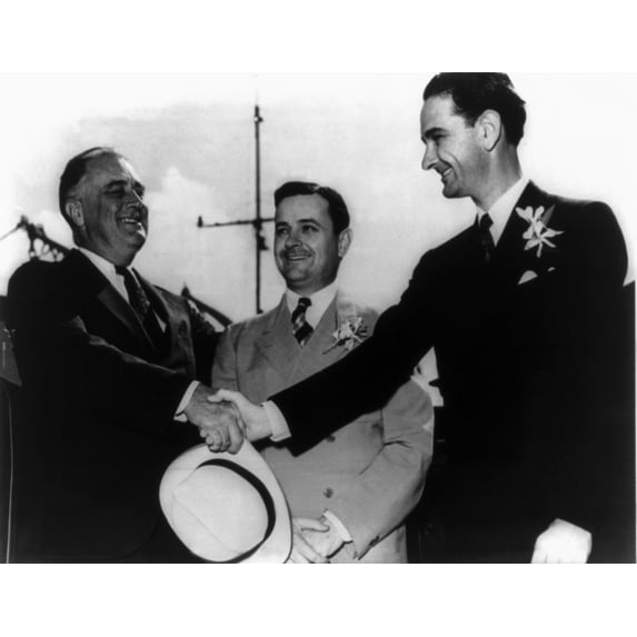 President Franklin Roosevelt Shaking Hands With Newly Elected Congressman Lyndon Johnson. Texas Governor James Allred Looks On During Fdr'S Trip To Galveston On May 12 History (36 x 24)