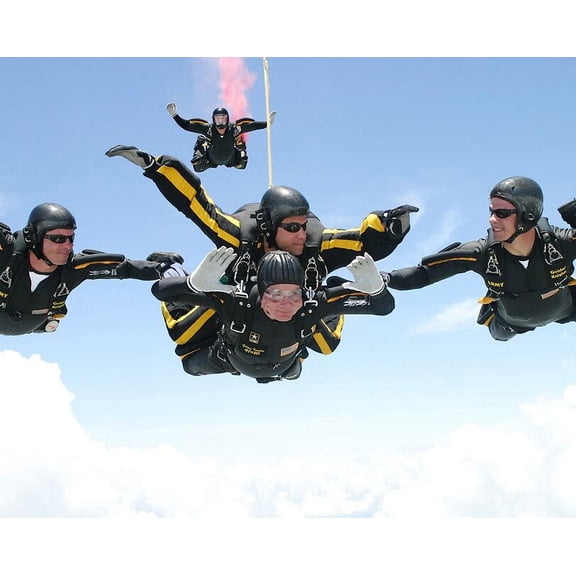 President George Bush 80th Birthday Skydive - Style A - 24x36 Inch Glossy Laminated Poster - Stunning Detail and Bold Colors