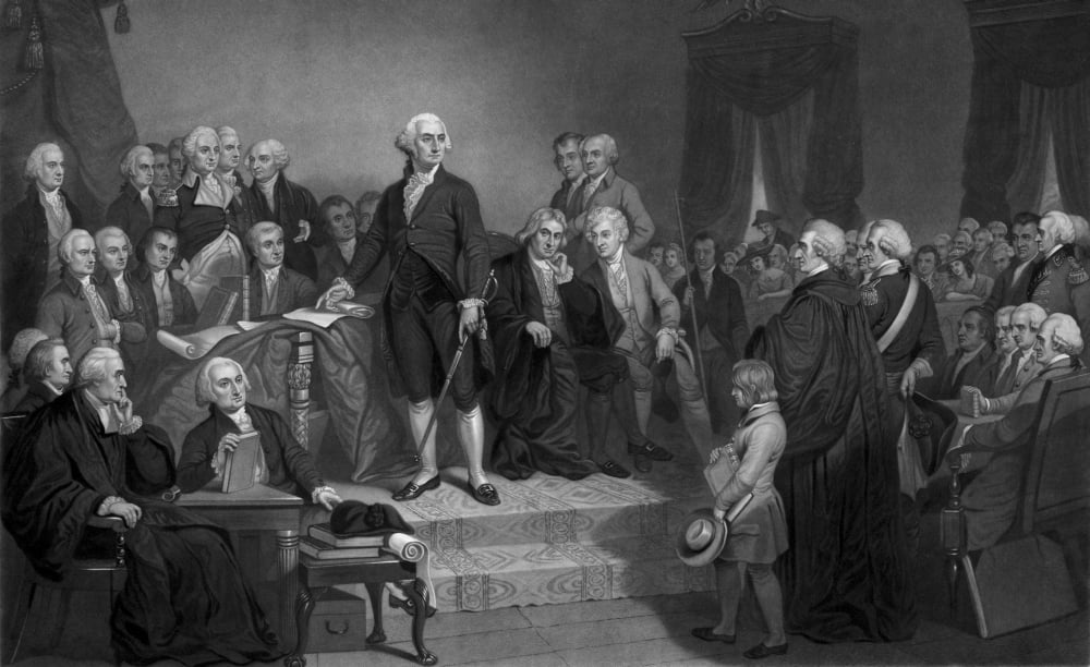 President George Washington delivering his Inaugural Address Canvas Art - John ParrotStocktrek Images (18 x 11)