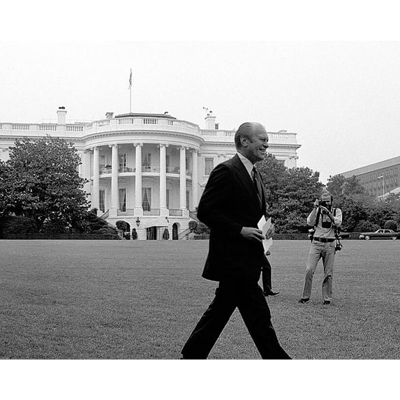 President Gerald Ford On White House Lawn - 24x36 Inch Glossy Laminated Poster - Stunning Detail and Bold Colors