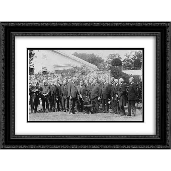 President Harding presenting to the Roosevelt Memorial Society the chair used by President Roosevelt when he was in the White House 24x16 Double Matted Black Ornate Framed Art Print
