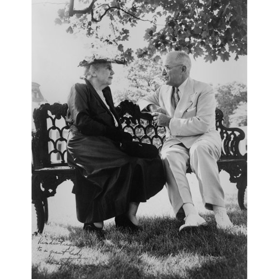 President Harry Truman And Edith Bolling Galt Wilson Seated On Outdoor Bench. June 3 History