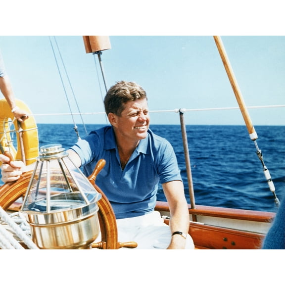 President JFK Kennedy At Wheel Yacht Manitou Photo Extra Large XL Wall Art Poster Print