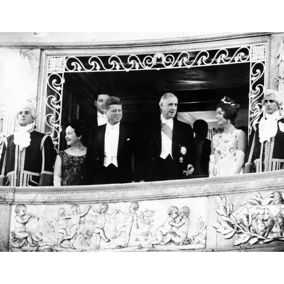 President And Jacqueline Kennedy At The Palace Of Versailles. Madame Yvonne De Gaulle Pres. John Kennedy Pres. Charles De Gaulle And Jacqueline Kennedy Stand Before The Playing Of The French And