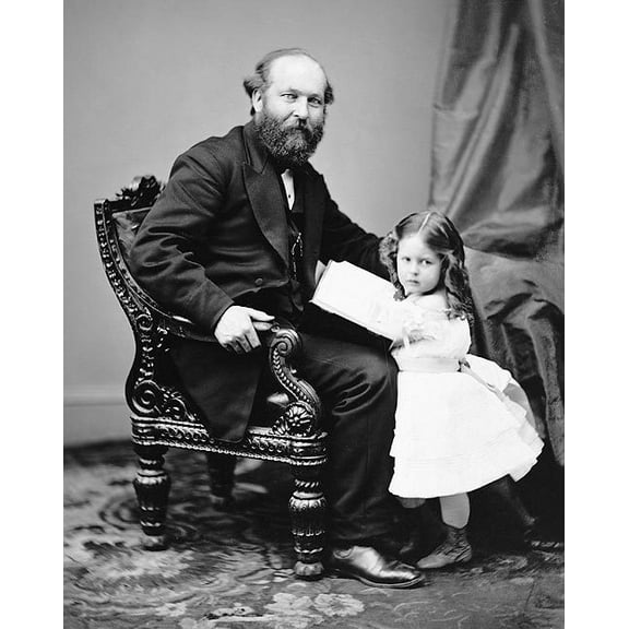 President James Garfield & Daughter - 20x30 Inch Glossy Laminated Poster - Stunning Detail and Bold Colors
