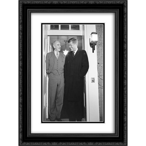President John F. Kennedy and Dean Acheson, standing in the doorway of Acheson's home at 2805 P Street, N.W., Washington, D.C., after a meeting 24x18 Double Matted Black Ornate Framed Art Print
