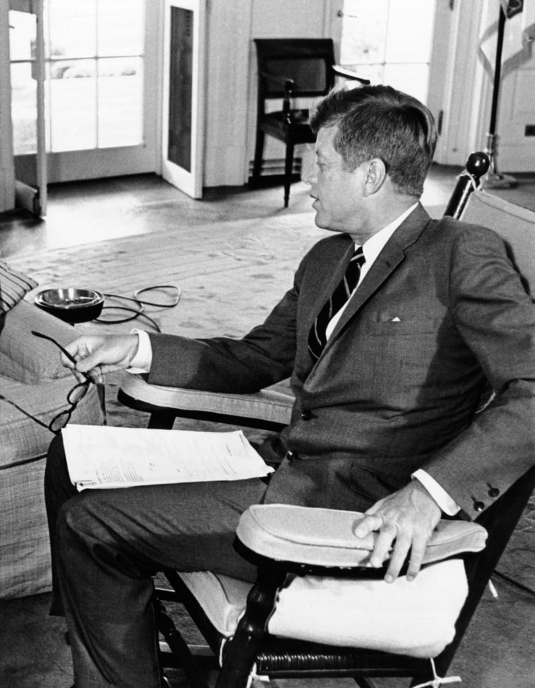 President John Kennedy In His Oval Office Rocking Chair. The Chair Relieved Tension In Jfk S Injured Lower Back By