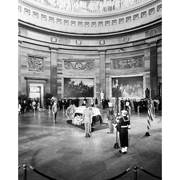 President Kennedy's Casket in Capitol Rotunda - 20x30 Inch Laminated Poster - Stunning Detail and Bold Colors