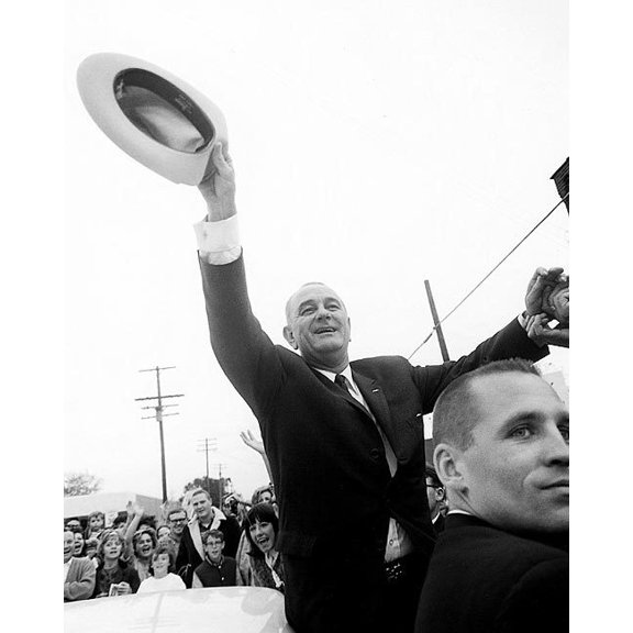 President Lyndon Johnson 1964 Campaign Stop - 24x36 Inch Glossy Laminated Poster - Stunning Detail and Bold Colors