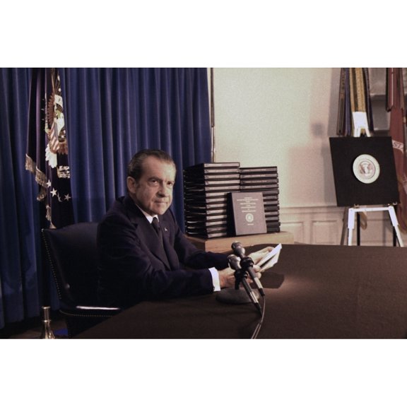 President Nixon Before His Televised Address About Releasing The Transcripts Of The White House Tapes Relating To The