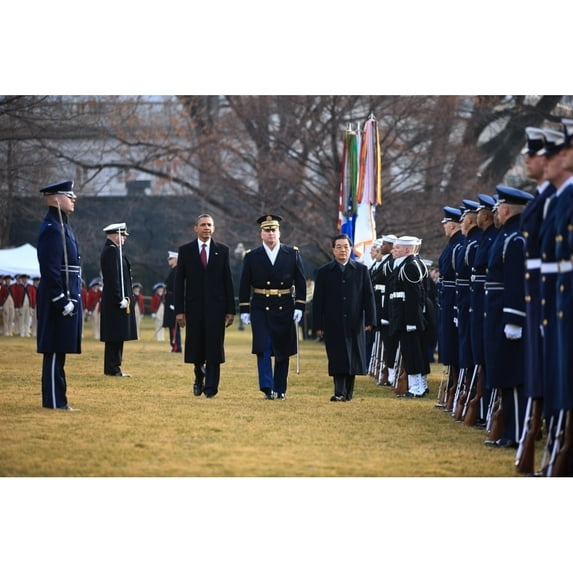 President Obama And Chinese President Hu Jintao Review The Troops On The South Lawn Of The White House. Army Colonel
