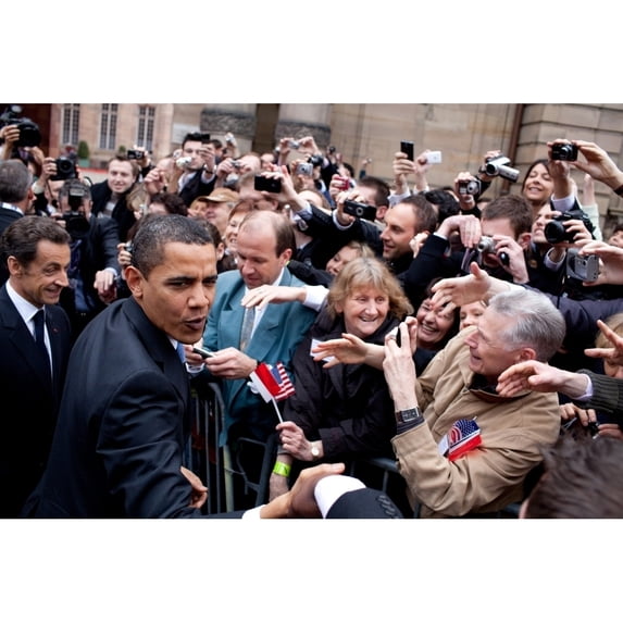 President Obama And French President Nicolas Sarkozy Receive An Enthusiastic Welcome To Palace Rohan In Strasbourg