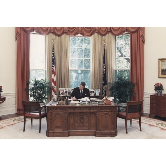President Reagan Working At His Desk In The Oval Office. July 15 1988. Po-Usp-ReaganNa-12-0101M History
