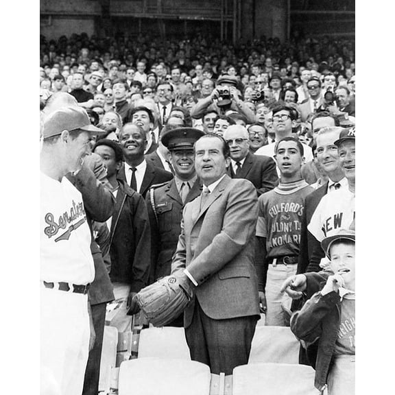 President Richard Nixon Tossing Baseball - Style B - 24x36 Inch Glossy Laminated Poster - Stunning Detail and Bold Colors