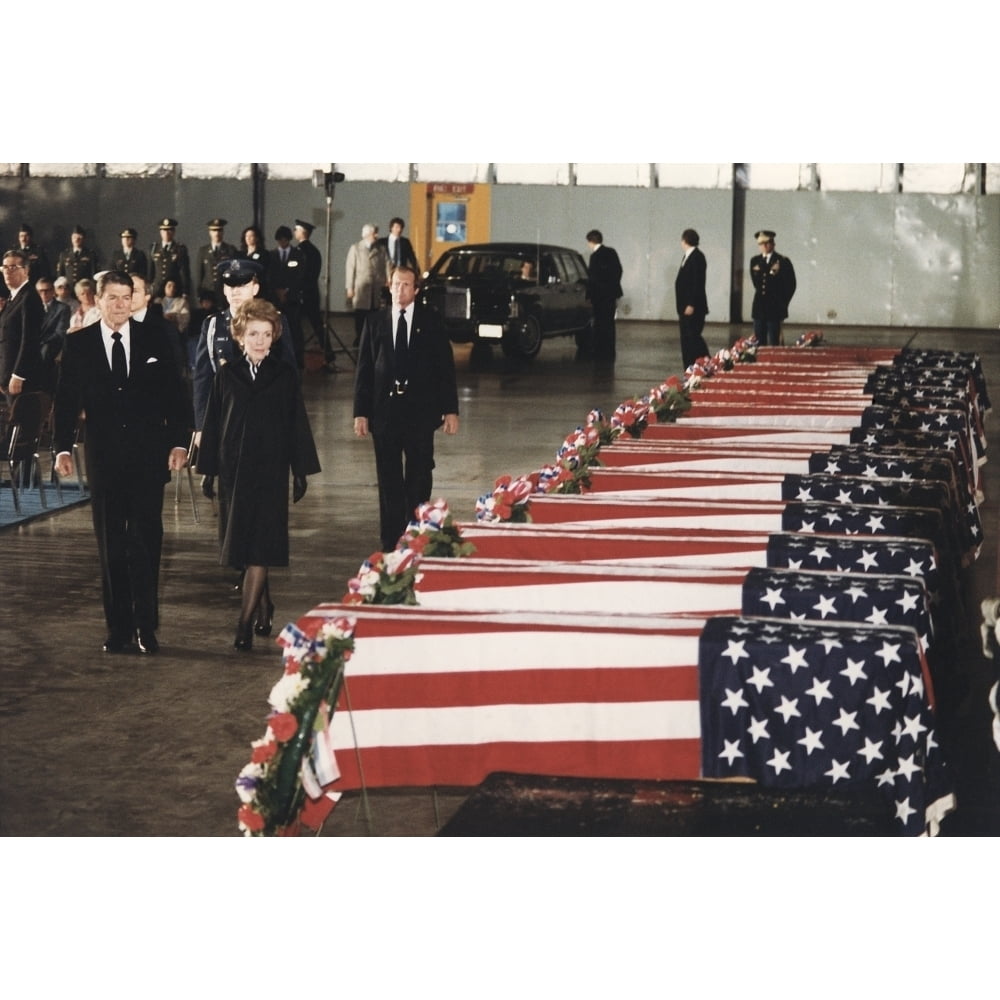 President Ronald Reagan And First Lady Nancy Reagan Honoring The Victims Of The Bombing Of The U.S. Embassy In Beirut